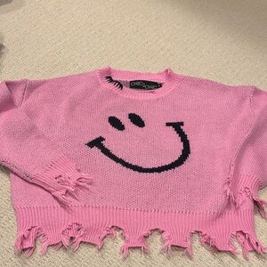 Chic Pink Smiley Face Girls Sweater